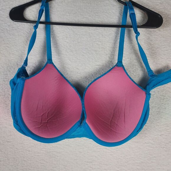 Victoria’s Secret Womens 36D Blue Lace Padded Underwire Bra Adjustable Straps - Picture 2 of 7